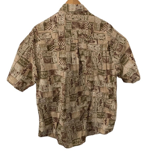 Woolrich John Rich Shirt Mens M Short Sleeve Button Cotton Tan Tiki Fish Print - Picture 5 of 6